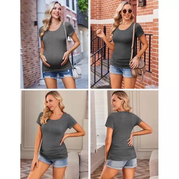 Ekouaer Womens Maternity Shirts 3 Packs Side Ruched Pregnancy Tee Top Tunic Blouse Casual Mama Clothes SXXL3pcs Caramel  Wine Red  Dark Grey