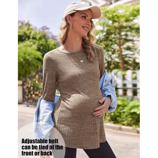 Ekouaer Womens Maternity Shirts Long Sleeve Pregnancy Tops Casual Ribbed Knit Pregnant Blouses SXXLA Mocha Brown