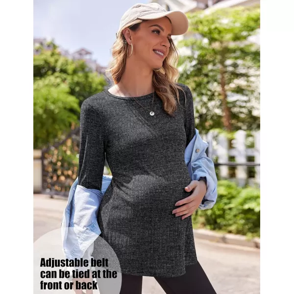 Ekouaer Womens Maternity Shirts Long Sleeve Pregnancy Tops Casual Ribbed Knit Pregnant Blouses SXXLBlack Gray