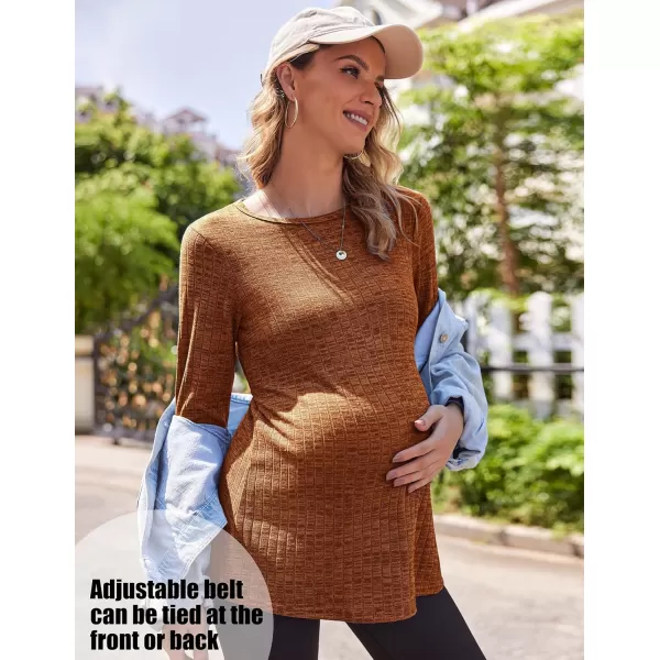 Ekouaer Womens Maternity Shirts Long Sleeve Pregnancy Tops Casual Ribbed Knit Pregnant Blouses SXXLBrick Red