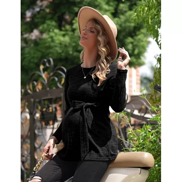 Ekouaer Womens Maternity Shirts Long Sleeve Pregnancy Tops Casual Ribbed Knit Pregnant Blouses SXXLC Black