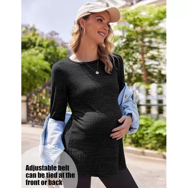 Ekouaer Womens Maternity Shirts Long Sleeve Pregnancy Tops Casual Ribbed Knit Pregnant Blouses SXXLC Black