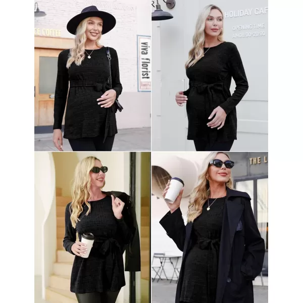 Ekouaer Womens Maternity Shirts Long Sleeve Pregnancy Tops Casual Ribbed Knit Pregnant Blouses SXXLC Black