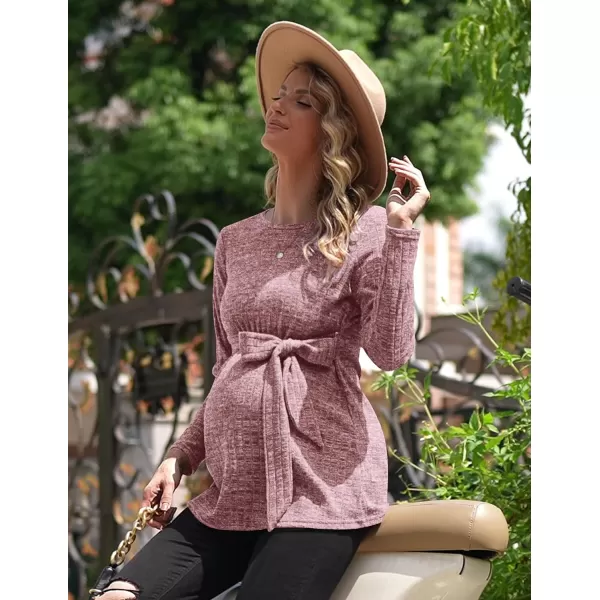 Ekouaer Womens Maternity Shirts Long Sleeve Pregnancy Tops Casual Ribbed Knit Pregnant Blouses SXXLCute Pink