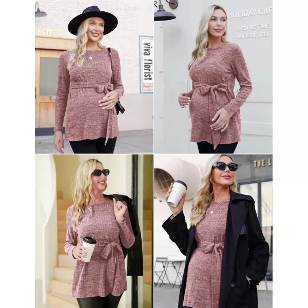 Ekouaer Womens Maternity Shirts Long Sleeve Pregnancy Tops Casual Ribbed Knit Pregnant Blouses SXXLCute Pink