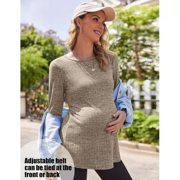 Ekouaer Womens Maternity Shirts Long Sleeve Pregnancy Tops Casual Ribbed Knit Pregnant Blouses SXXLMocha Brown