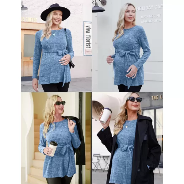 Ekouaer Womens Maternity Shirts Long Sleeve Pregnancy Tops Casual Ribbed Knit Pregnant Blouses SXXLNavy Blue