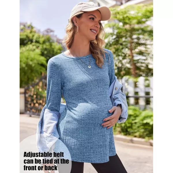 Ekouaer Womens Maternity Shirts Long Sleeve Pregnancy Tops Casual Ribbed Knit Pregnant Blouses SXXLNavy Blue