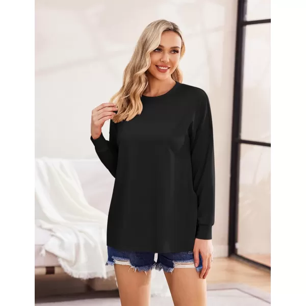 Ekouaer Womens Maternity Shirts Long Sleeve Split Side Pregnancy Tee Top Tunic Blouse Casual Mama ClothesBlack