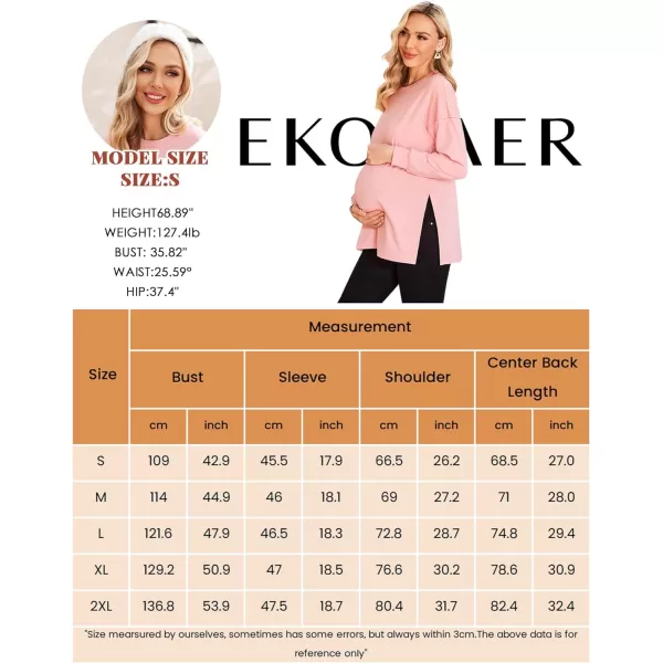 Ekouaer Womens Maternity Shirts Long Sleeve Split Side Pregnancy Tee Top Tunic Blouse Casual Mama ClothesBlack