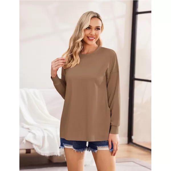 Ekouaer Womens Maternity Shirts Long Sleeve Split Side Pregnancy Tee Top Tunic Blouse Casual Mama ClothesBrown