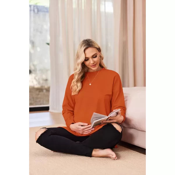 Ekouaer Womens Maternity Shirts Long Sleeve Split Side Pregnancy Tee Top Tunic Blouse Casual Mama ClothesCaramel