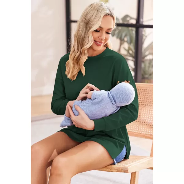 Ekouaer Womens Maternity Shirts Long Sleeve Split Side Pregnancy Tee Top Tunic Blouse Casual Mama ClothesDark Green