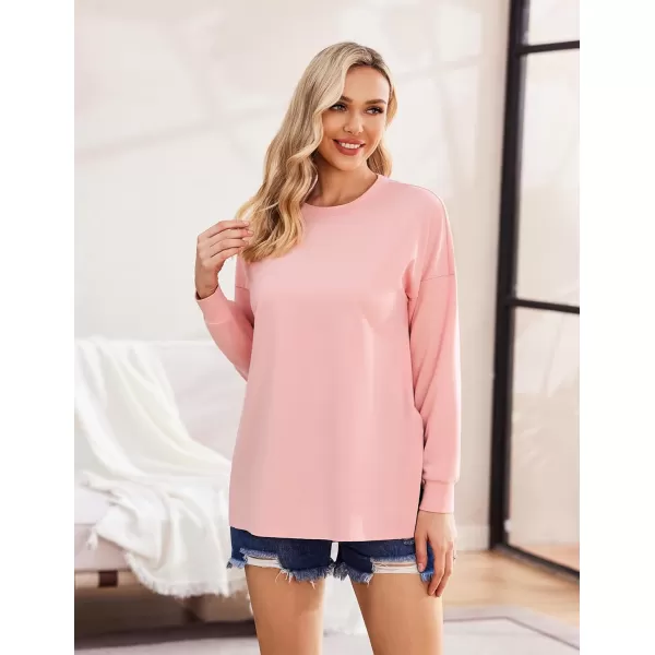 Ekouaer Womens Maternity Shirts Long Sleeve Split Side Pregnancy Tee Top Tunic Blouse Casual Mama ClothesDustypink