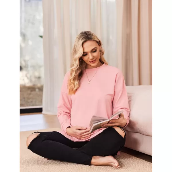 Ekouaer Womens Maternity Shirts Long Sleeve Split Side Pregnancy Tee Top Tunic Blouse Casual Mama ClothesDustypink