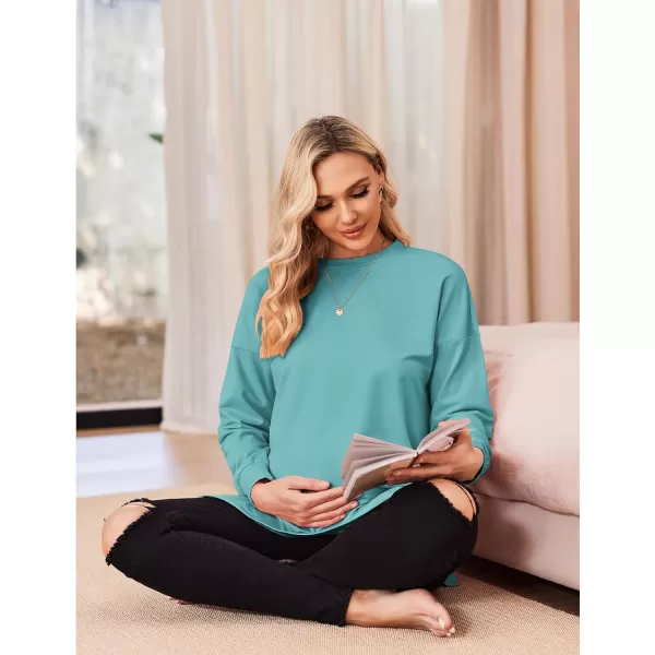 Ekouaer Womens Maternity Shirts Long Sleeve Split Side Pregnancy Tee Top Tunic Blouse Casual Mama ClothesGreen