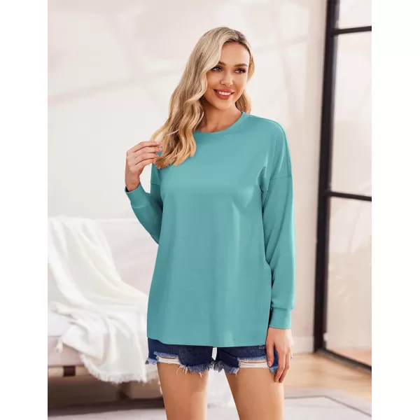 Ekouaer Womens Maternity Shirts Long Sleeve Split Side Pregnancy Tee Top Tunic Blouse Casual Mama ClothesGreen