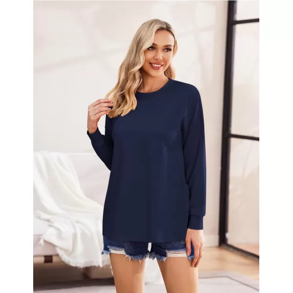 Ekouaer Womens Maternity Shirts Long Sleeve Split Side Pregnancy Tee Top Tunic Blouse Casual Mama ClothesNavy Blue