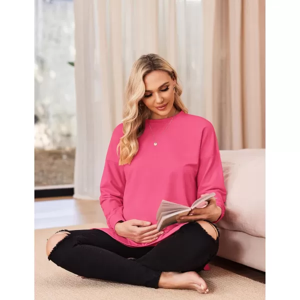 Ekouaer Womens Maternity Shirts Long Sleeve Split Side Pregnancy Tee Top Tunic Blouse Casual Mama ClothesRose Red