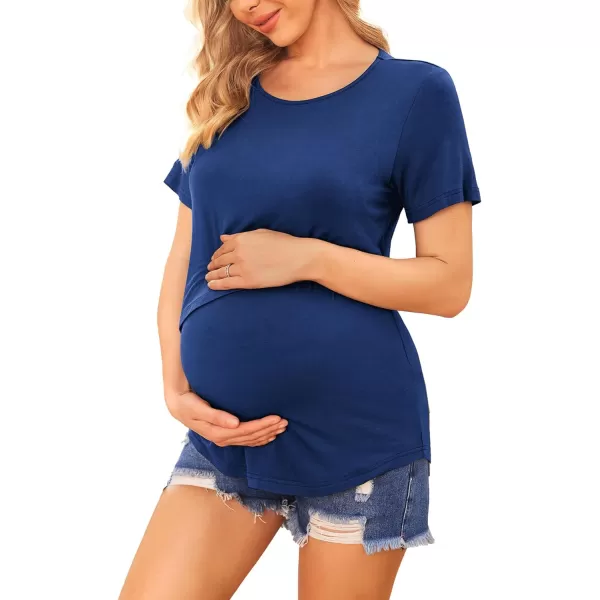 Ekouaer Womens Maternity Shirts Short Sleeves Nursing Tops 3 Pack Double Laye Breastfeeding Tees Pregnancy Clothes SXXL3pcs Black  Blue  Red