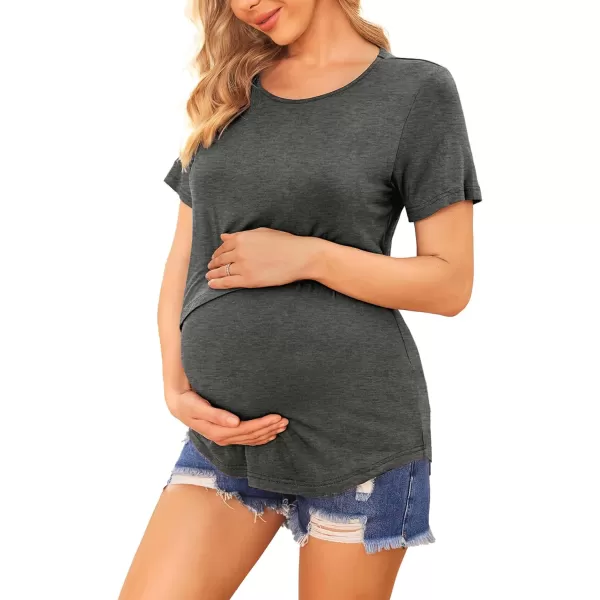 Ekouaer Womens Maternity Shirts Short Sleeves Nursing Tops 3 Pack Double Laye Breastfeeding Tees Pregnancy Clothes SXXL3pcs Black  Deep Grey  Blue Green