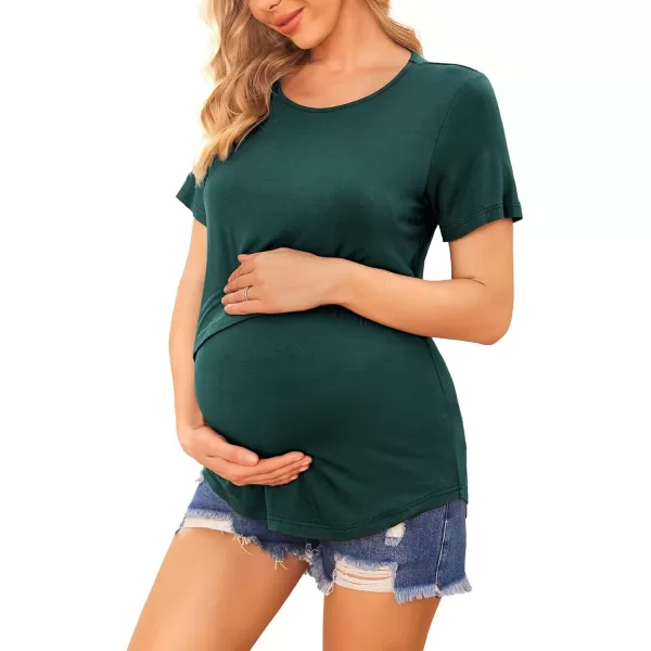 Ekouaer Womens Maternity Shirts Short Sleeves Nursing Tops 3 Pack Double Laye Breastfeeding Tees Pregnancy Clothes SXXL3pcs Black  Light Gray  Lake Green