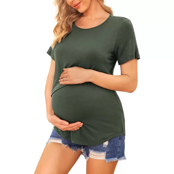 Ekouaer Womens Maternity Shirts Short Sleeves Nursing Tops 3 Pack Double Laye Breastfeeding Tees Pregnancy Clothes SXXL3pcs Black  Light Grey  Deep Army Green