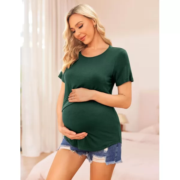 Ekouaer Womens Maternity Shirts Short Sleeves Nursing Tops 3 Pack Double Laye Breastfeeding Tees Pregnancy Clothes SXXLB1pcs Lake Green