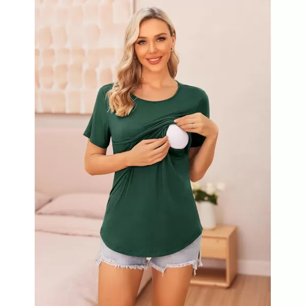 Ekouaer Womens Maternity Shirts Short Sleeves Nursing Tops 3 Pack Double Laye Breastfeeding Tees Pregnancy Clothes SXXLB1pcs Lake Green