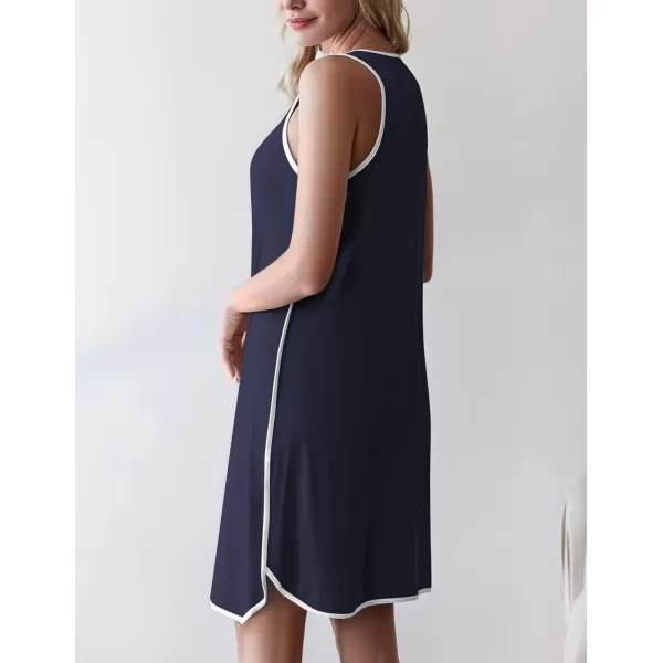 Ekouaer Womens Maternity Sleeveless Dress Striped Nightgown Pregnancy Gown for BreastfeedingAnavy Blue