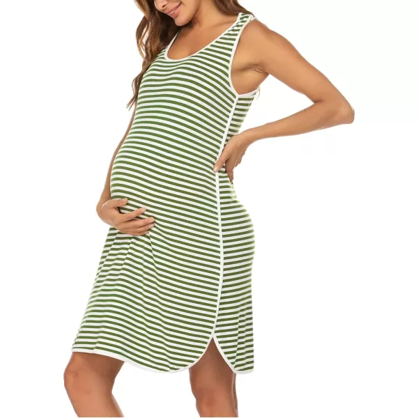 Ekouaer Womens Maternity Sleeveless Dress Striped Nightgown Pregnancy Gown for BreastfeedingStripe10