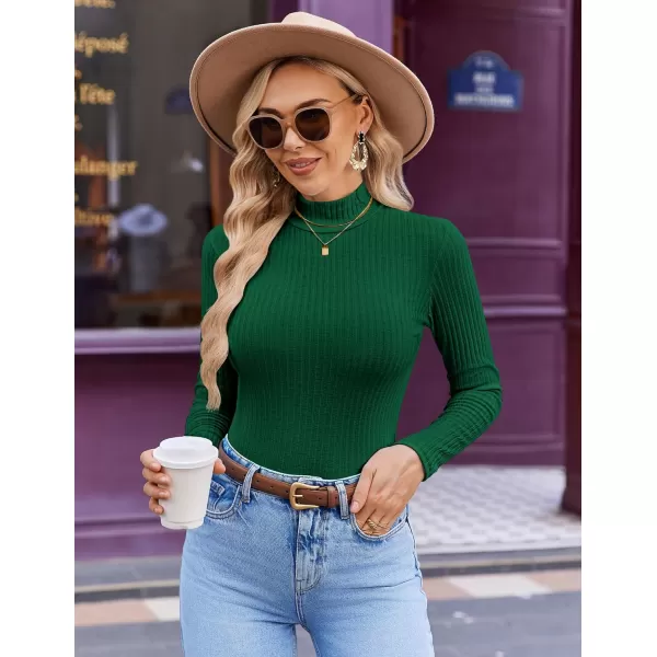 Ekouaer Womens Mock Turtleneck Long Sleeve Shirts Ribbed Knit Lightweight Pullover Sweater Stretch Fitted Thermal TopGreen