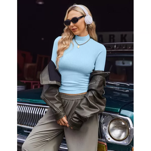 Ekouaer Womens Mock Turtleneck Long Sleeve Shirts Ribbed Knit Lightweight Pullover Sweater Stretch Fitted Thermal TopLight Blue