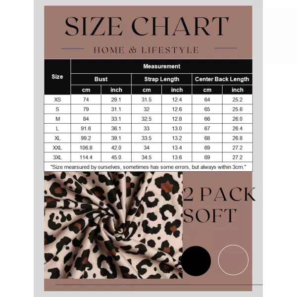 Ekouaer Womens Nightgown 2 Pack Nightgown V Neck Lace Sleepwear Sleeveless Chemise Womens nightgowns ampamp sleepshirts SXXLBlack Leopard Print