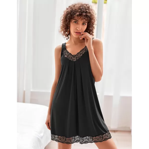 Ekouaer Womens Nightgown 2 Pack Nightgown V Neck Lace Sleepwear Sleeveless Chemise Womens nightgowns ampamp sleepshirts SXXLBlackgrey Star