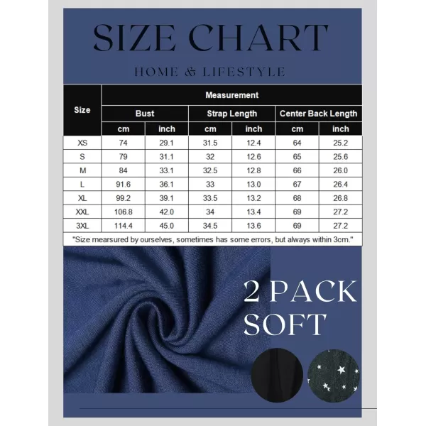 Ekouaer Womens Nightgown 2 Pack Nightgown V Neck Lace Sleepwear Sleeveless Chemise Womens nightgowns ampamp sleepshirts SXXLBlackgrey Star