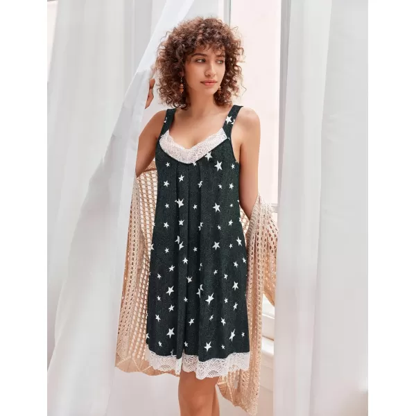 Ekouaer Womens Nightgown 2 Pack Nightgown V Neck Lace Sleepwear Sleeveless Chemise Womens nightgowns ampamp sleepshirts SXXLBlackgrey Star