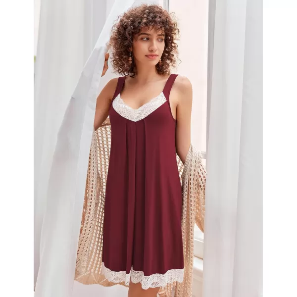 Ekouaer Womens Nightgown 2 Pack Nightgown V Neck Lace Sleepwear Sleeveless Chemise Womens nightgowns ampamp sleepshirts SXXLWine Redblack Flower