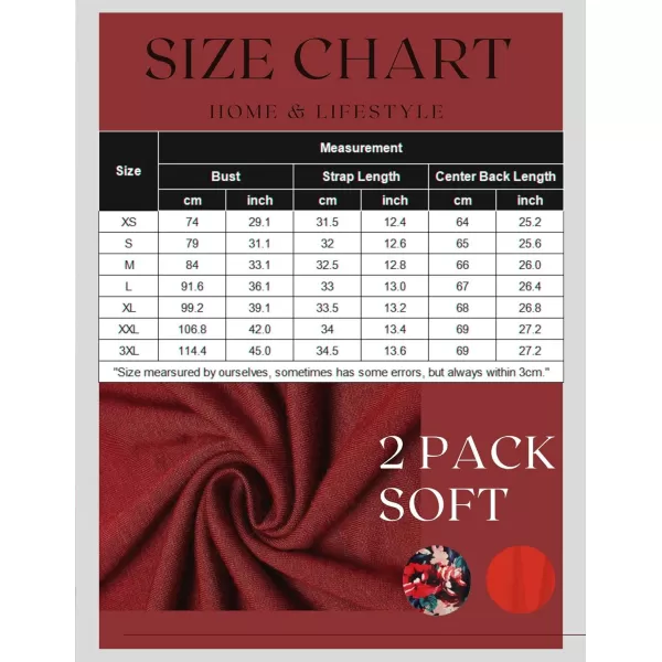Ekouaer Womens Nightgown 2 Pack Nightgown V Neck Lace Sleepwear Sleeveless Chemise Womens nightgowns ampamp sleepshirts SXXLWine Redblack Flower