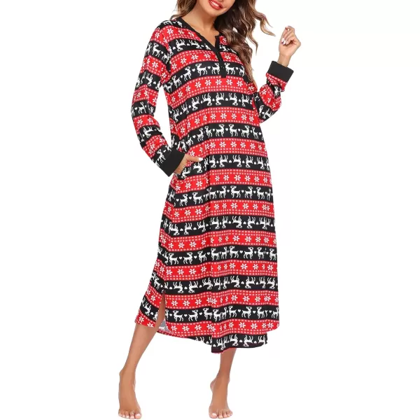 Ekouaer Womens Nightgown Long Loungewear V Neck Nightshirt Sleepwear Full Length Sleepshirt with PocketsAchristmas
