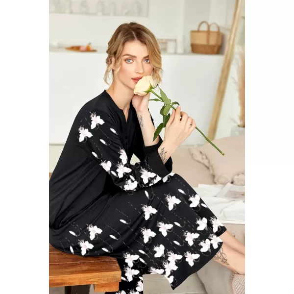 Ekouaer Womens Nightgown Long Loungewear V Neck Nightshirt Sleepwear Full Length Sleepshirt with PocketsApat14