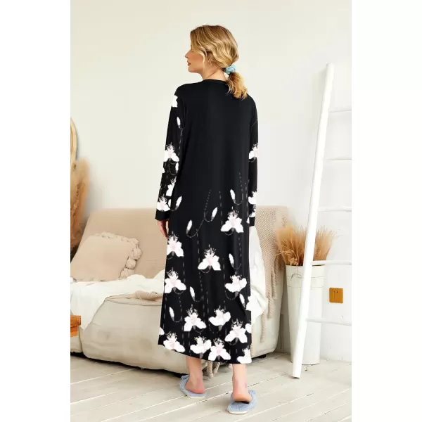 Ekouaer Womens Nightgown Long Loungewear V Neck Nightshirt Sleepwear Full Length Sleepshirt with PocketsApat14