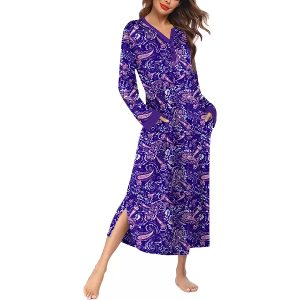 Ekouaer Womens Nightgown Long Loungewear V Neck Nightshirt Sleepwear Full Length Sleepshirt with PocketsApat4