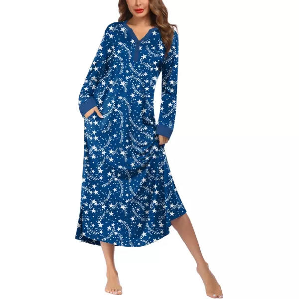 Ekouaer Womens Nightgown Long Loungewear V Neck Nightshirt Sleepwear Full Length Sleepshirt with PocketsApat8
