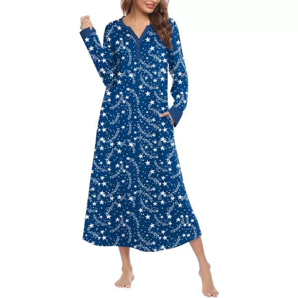 Ekouaer Womens Nightgown Long Loungewear V Neck Nightshirt Sleepwear Full Length Sleepshirt with PocketsApat8