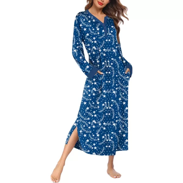 Ekouaer Womens Nightgown Long Loungewear V Neck Nightshirt Sleepwear Full Length Sleepshirt with PocketsApat8