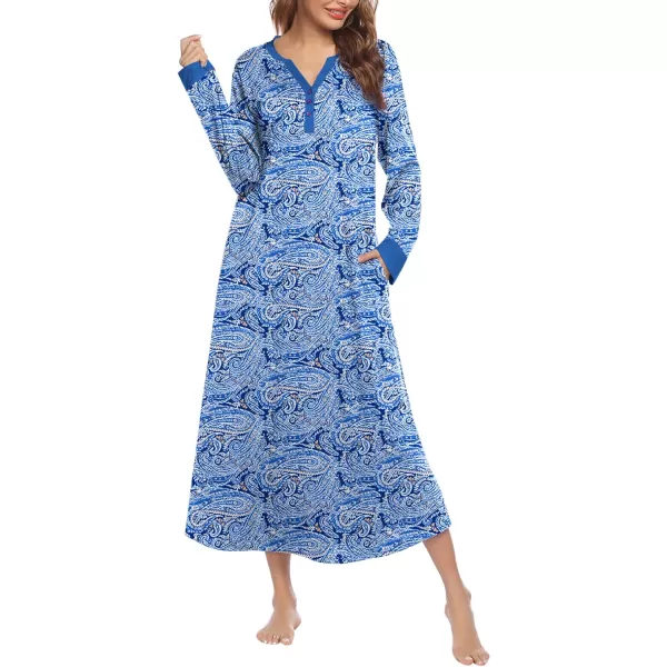 Ekouaer Womens Nightgown Long Loungewear V Neck Nightshirt Sleepwear Full Length Sleepshirt with PocketsApat9