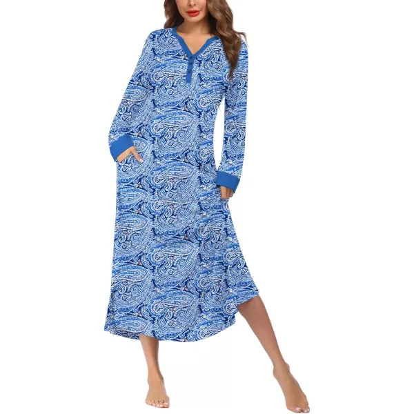 Ekouaer Womens Nightgown Long Loungewear V Neck Nightshirt Sleepwear Full Length Sleepshirt with PocketsApat9