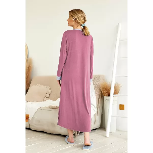 Ekouaer Womens Nightgown Long Loungewear V Neck Nightshirt Sleepwear Full Length Sleepshirt with PocketsApink Purple