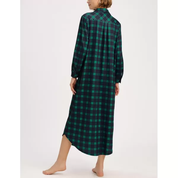 Ekouaer Womens Nightgown Long Sleeve Nightshirt Full Length Loungewear Plaid Sleepwear With PocketsGreen Plaid